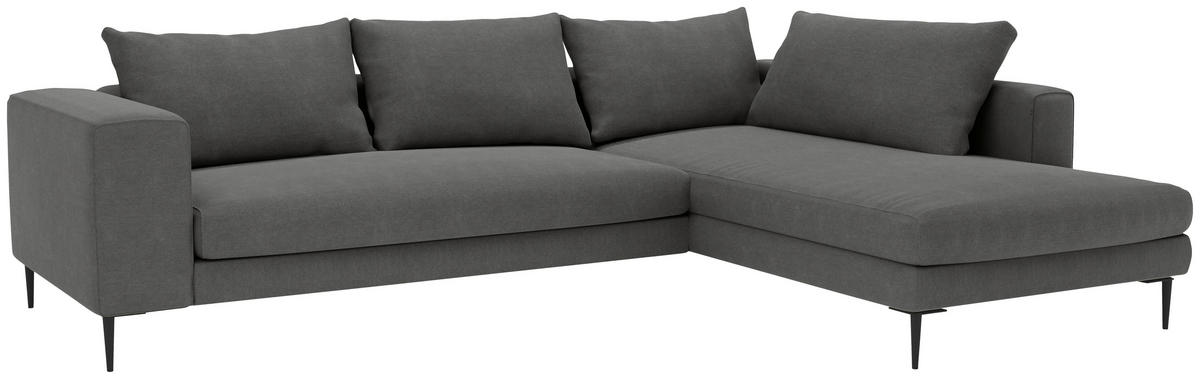 ECKSOFA in Struktur Dunkelgrau  - Dunkelgrau/Schwarz, Modern, Textil/Metall (295/210cm) - Trendmanufaktur