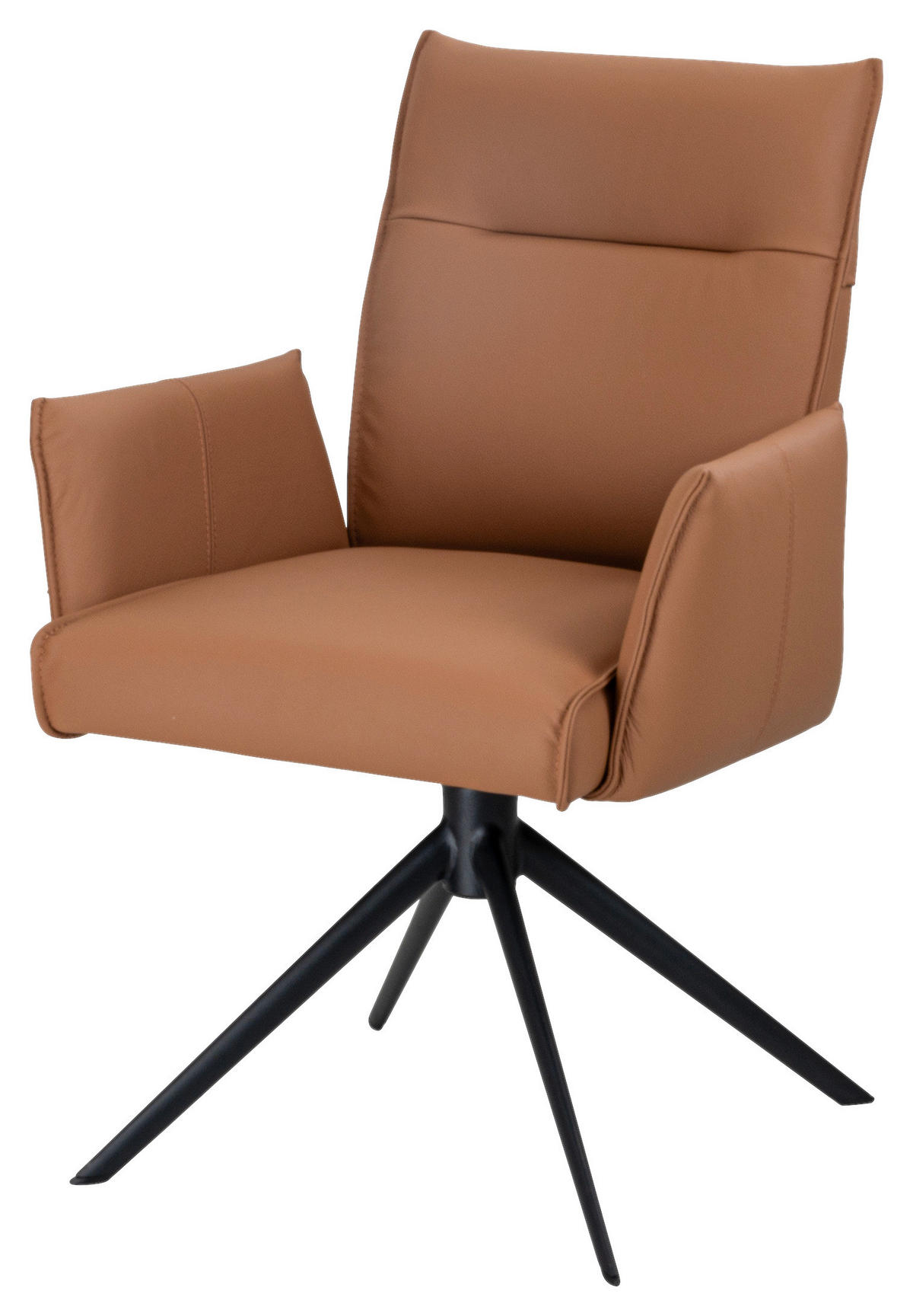 ARMLEHNSTUHL  Sitzfläche 360° drehbar  Echtleder  Cognac  - Cognac/Schwarz, Design, Leder/Metall (60/88,5/57,5cm) - Valnatura