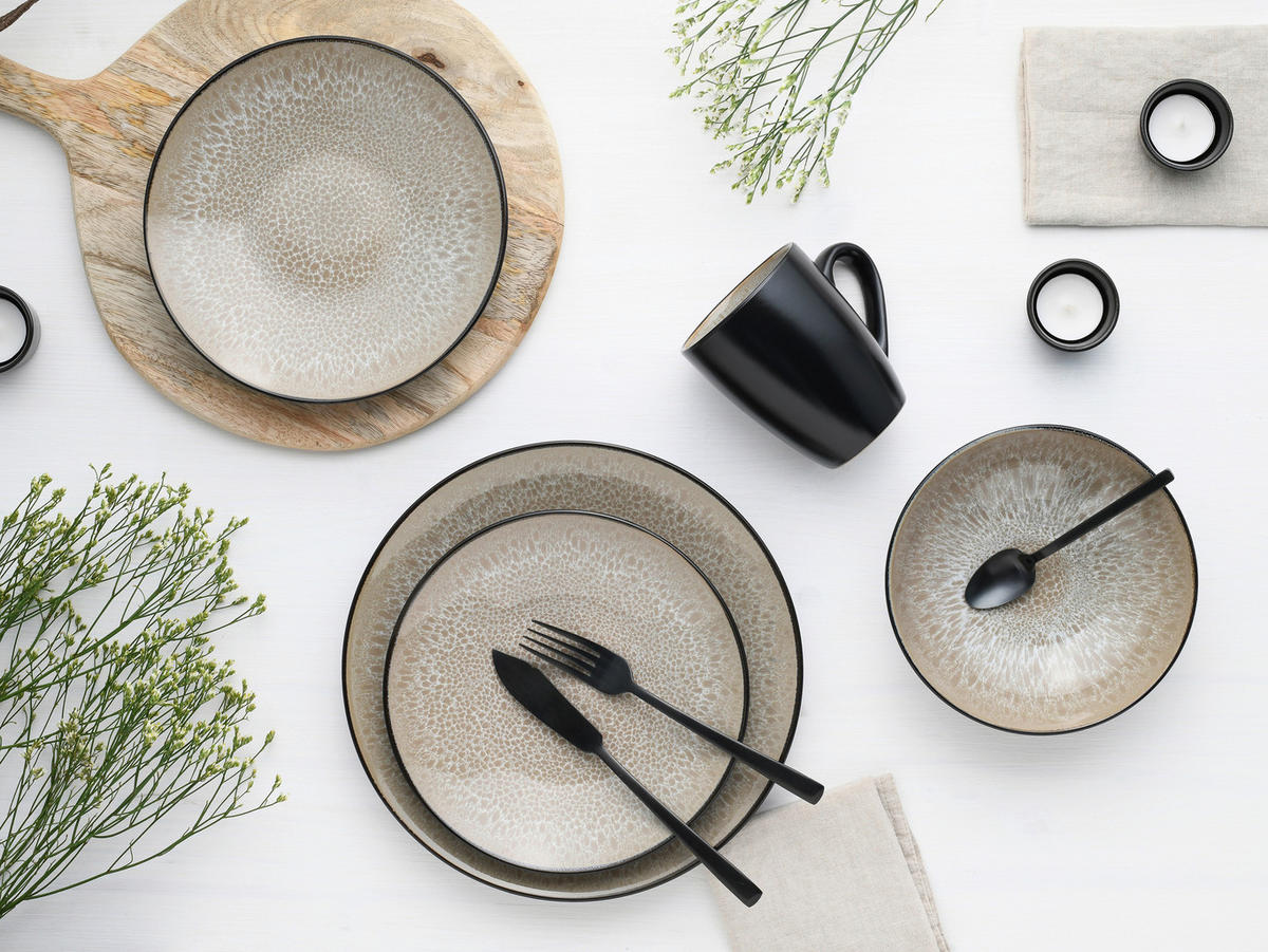 KOMPLETT SERVIS Malmö beige 16 delar  - beige/svart, Basics, keramik - Creatable