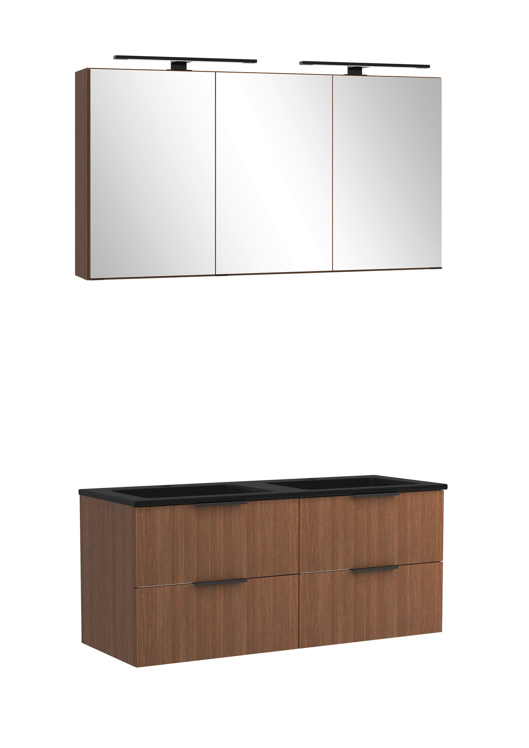 BADEZIMMER 3-teilig  in 120 cm  - Dunkelbraun/Schwarz, Natur, Glas/Holzwerkstoff (120cm) - Held