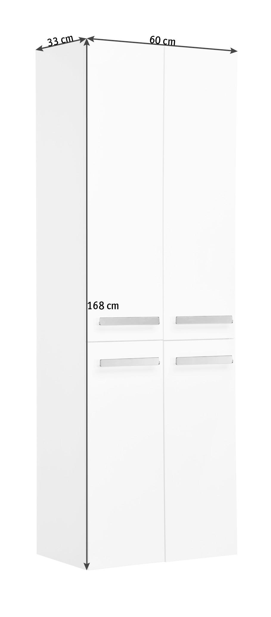 HOCHSCHRANK Weiß  - Chromfarben/Weiß, KONVENTIONELL, Glas/Holzwerkstoff (60/168/33cm) - Xora