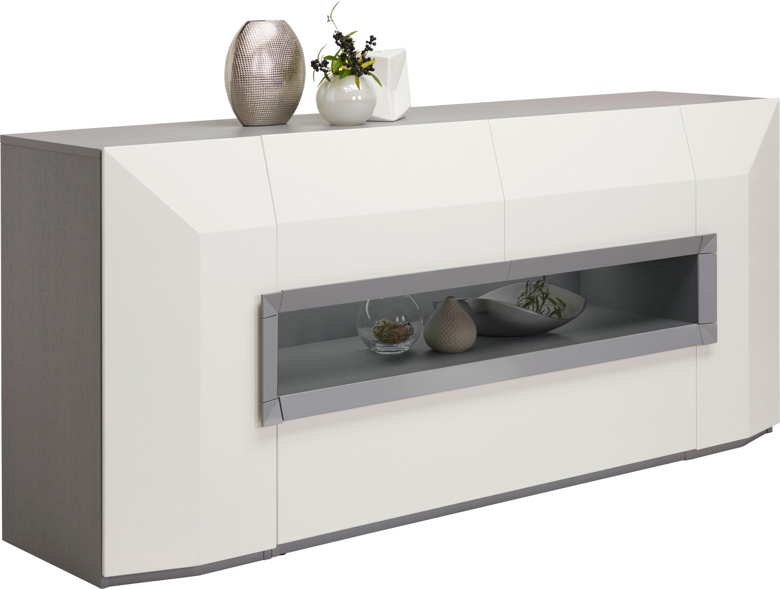 SIDEBOARD Porto  in 200/90/52 cm  - Hellgrau/Schwarz, Design, Holz/Holzwerkstoff (200/90/52cm) - Ambiente