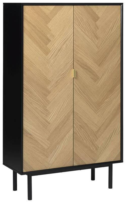 HIGHBOARD Schwarz, Eichefarben   - Eichefarben/Goldfarben, Design, Holzwerkstoff/Metall (95/160/40cm) - Novel