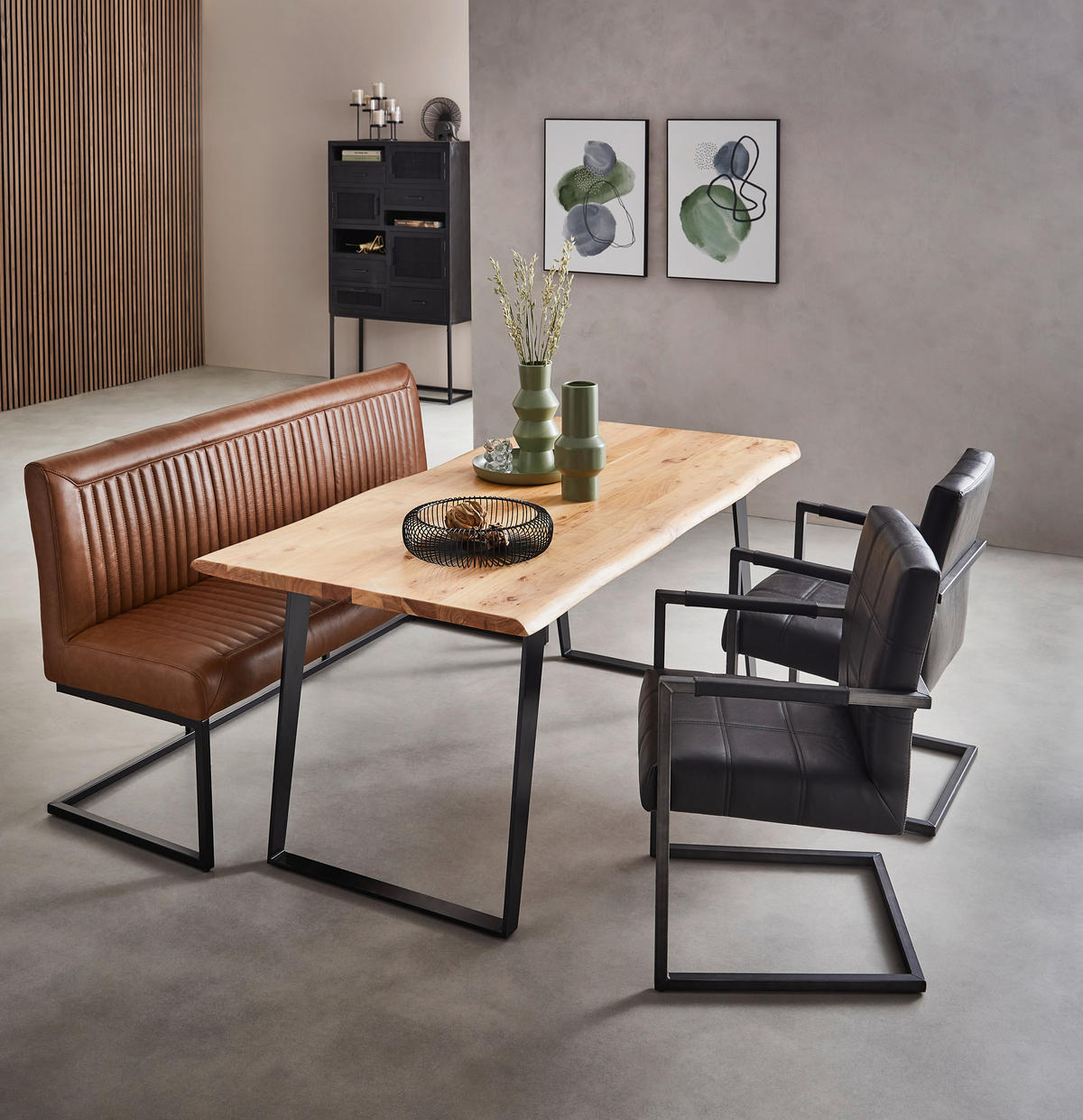 ESSTISCH in Holz, Metall 175/90/76 cm   - Schwarz/Akaziefarben, KONVENTIONELL, Holz/Metall (175/90/76cm) - Ambia Home