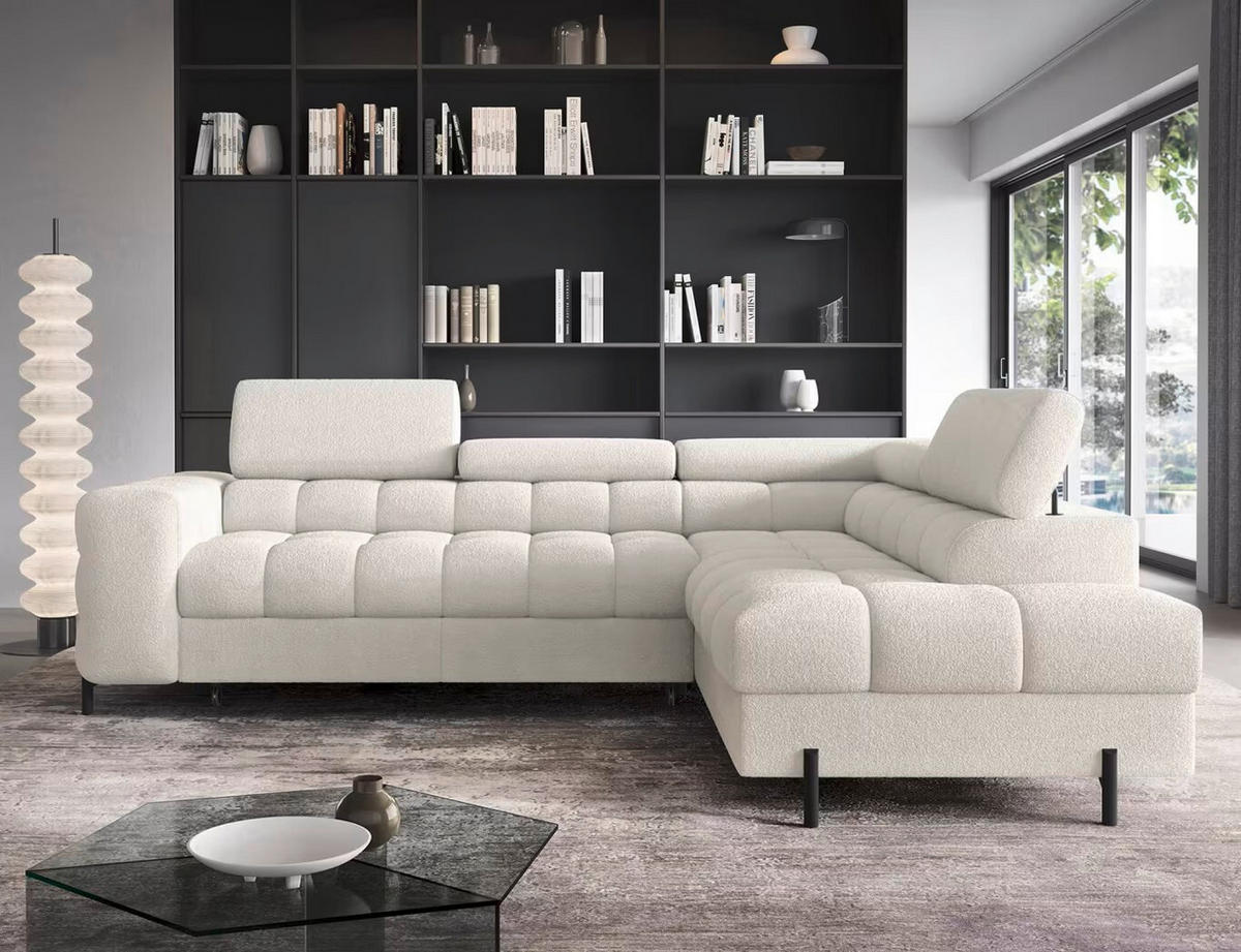 ECKSOFA Weiß Plüsch  - Schwarz/Weiß, Design, Textil/Metall (276/200cm) - MID.YOU
