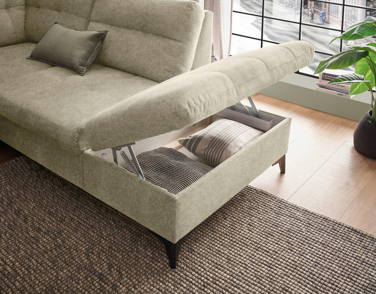WOHNLANDSCHAFT in Webstoff Beige  - Beige/Schwarz, Konventionell, Kunststoff/Textil (170/324/218cm) - MID.YOU