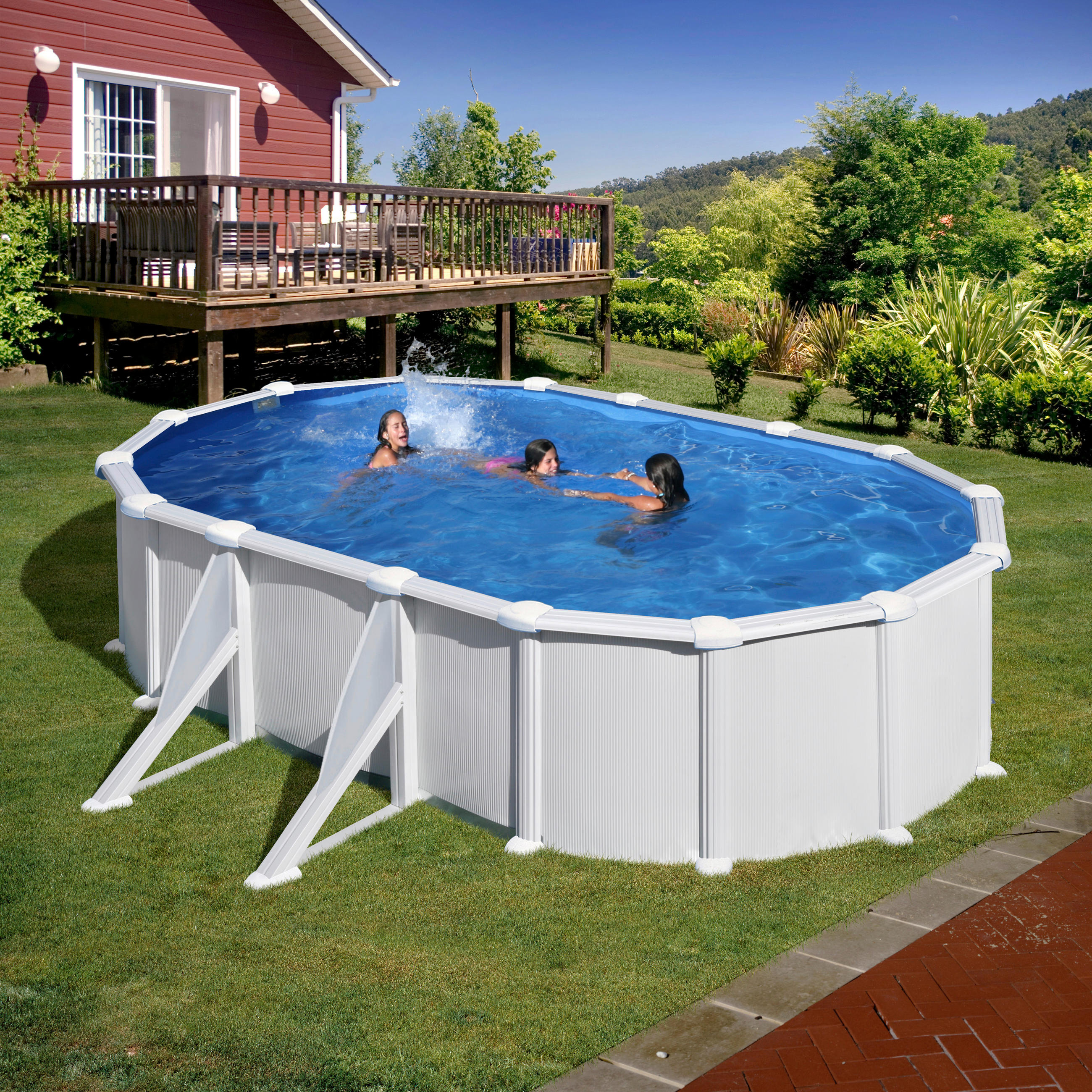 POOL-SET KITPROV618 634/575/132 cm  - Weiß, KONVENTIONELL, Metall (634/575/132cm) - Gre