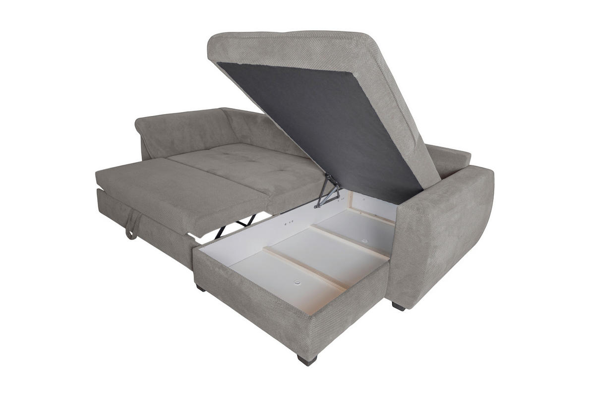 ECKSOFA LORENZO Grau Struktur Liegefläche im Originalstoff  - Schwarz/Grau, Design, Textil/Metall (302/188cm) - P & B