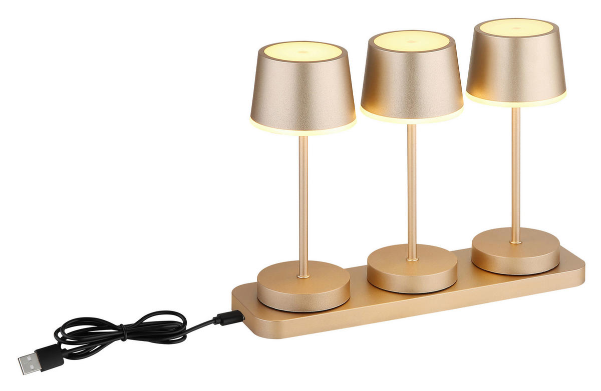 AKKU-TISCHLEUCHTE Dawson 8,3/20 cm  - Champagner/Opal, Design, Kunststoff/Metall (8,3/20cm) - Globo