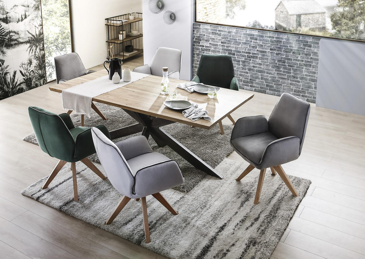 ESSTISCH Wildeiche massiv rechteckig Eichefarben  - Eichefarben/Schwarz, Design, Holz/Metall (200/100/77cm) - Linea Natura