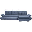 ECKSOFA Blau Webstoff Zierkissen, Rückenkissen, Bettkasten, Schlaffunktion, Rücken echt, Armteilverstellung  - Chromfarben/Blau, Design, Kunststoff/Textil (302/187cm) - Carryhome