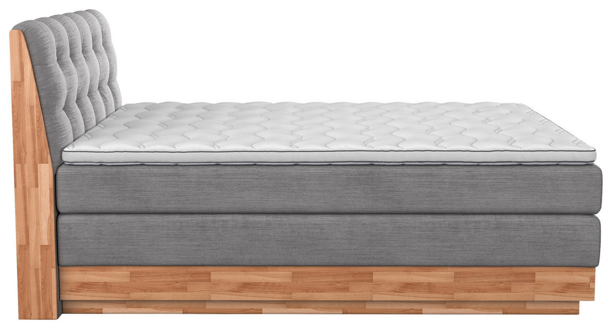 BOXSPRING-ÁGY 160/200 cm  világosszürke  - világosszürke/fekete, Natur, textil/fa (160/200cm)