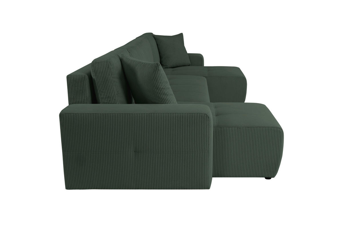 Wohnlandschaft inkl. Funktion Dunkelgrün Cord  - Dunkelgrün/Schwarz, KONVENTIONELL, Textil (146/317/146cm) - Xora