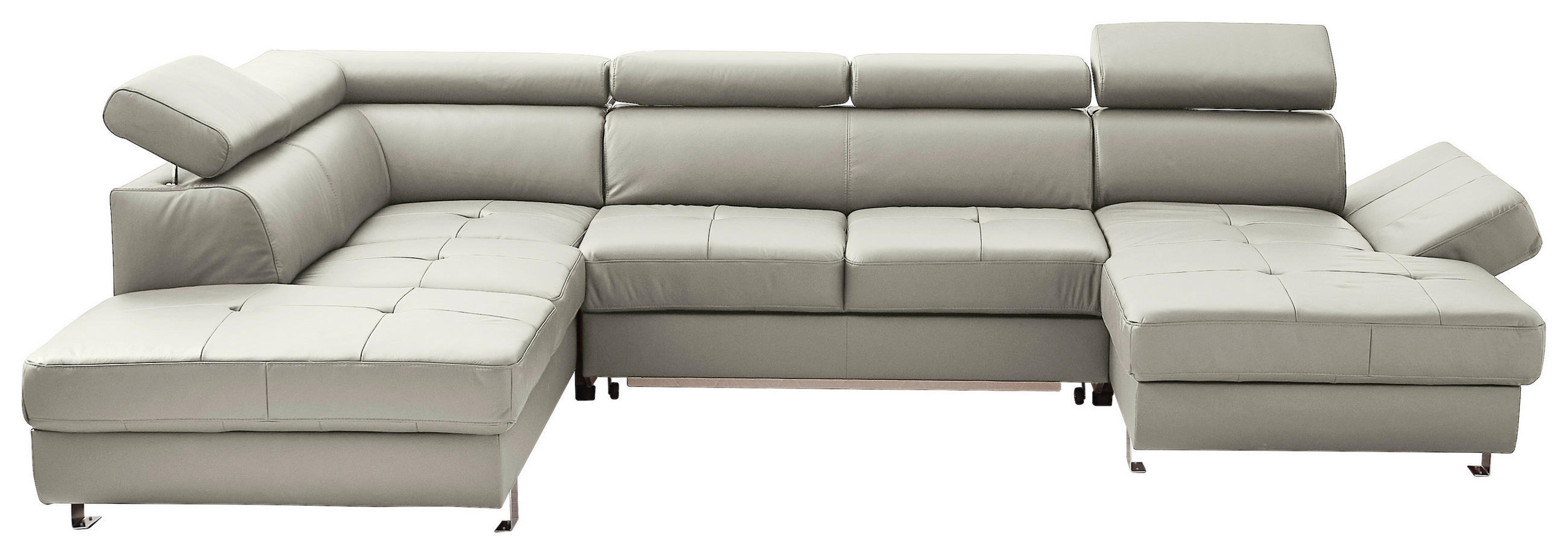 Wohnlandschaft inkl.Funktionen Grau Kombination Echtleder/Lederlook  - Chromfarben/Grau, Design, Leder/Textil (212/334/157cm) - Stylife