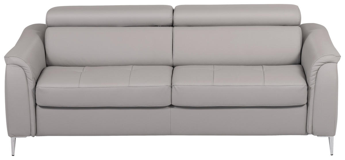SCHLAFSOFA in Echtleder Hellgrau  - Hellgrau, Design, Leder/Metall (203/77-98/103cm) - MID.YOU