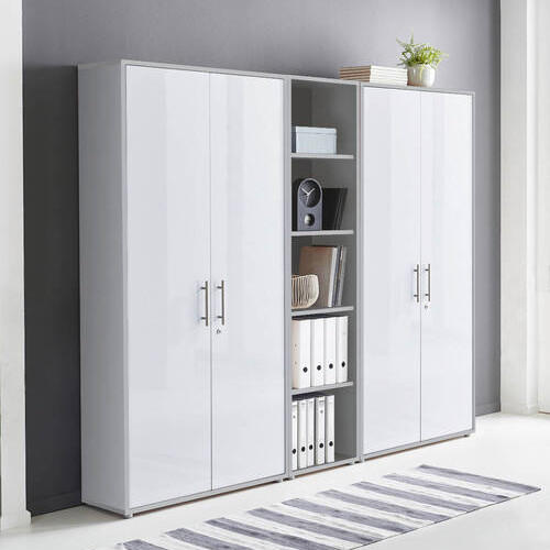 AKTENSCHRANK Grau, Weiß Hochglanz  - Weiß Hochglanz/Grau, MODERN, Holzwerkstoff (212,9/185,6/33cm) - MID.YOU