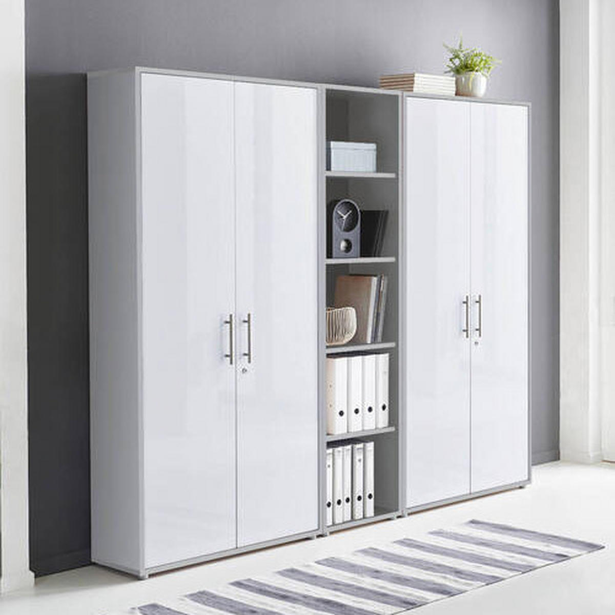 AKTENSCHRANK 212,9/185,6/33 cm  - Weiß Hochglanz/Grau, MODERN, Holzwerkstoff (212,9/185,6/33cm) - MID.YOU
