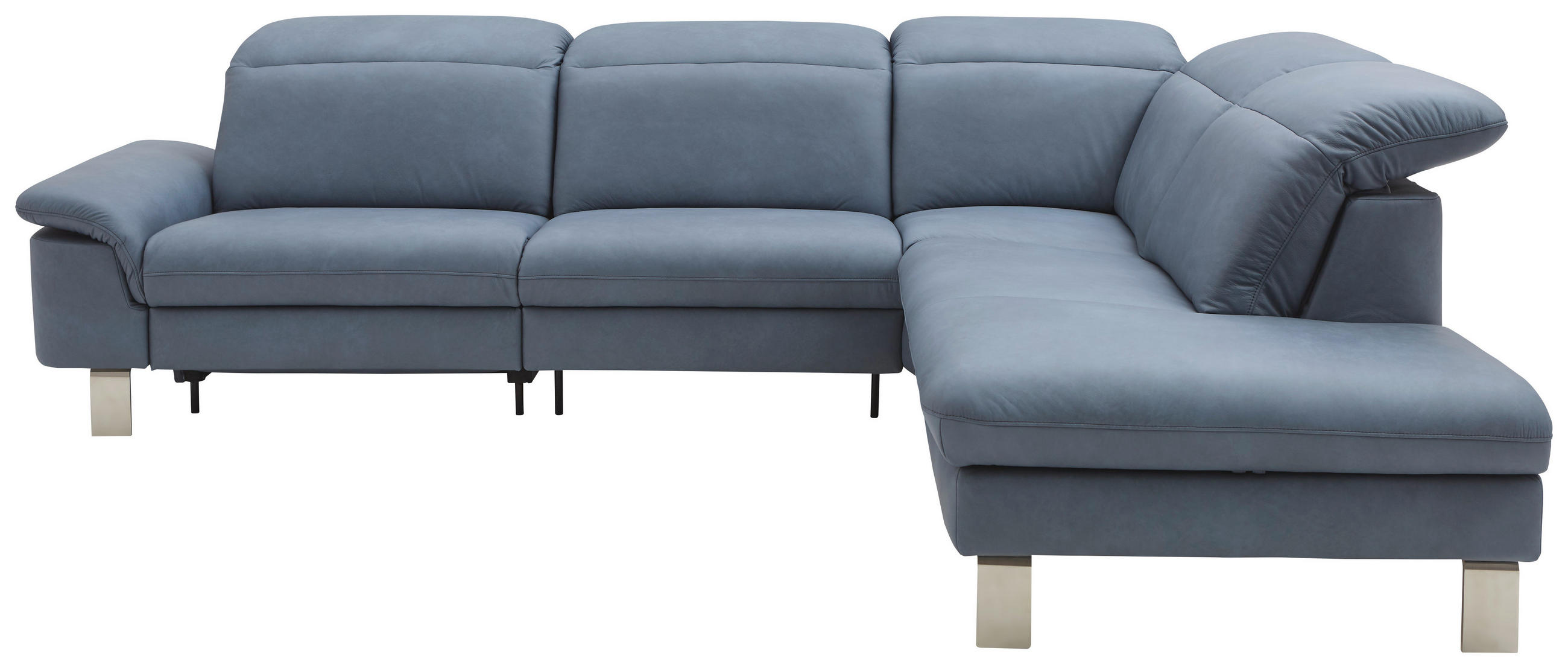 ECKSOFA in Echtleder Blaugrau  - Edelstahlfarben/Blaugrau, Design, Leder/Metall (309/233cm) - Dieter Knoll