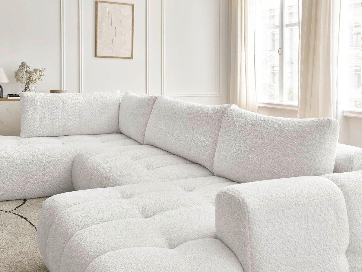 WOHNLANDSCHAFT  FUJI  Weiß Bouclé  - Schwarz/Weiß, MODERN, Kunststoff/Textil (204/377/160cm)