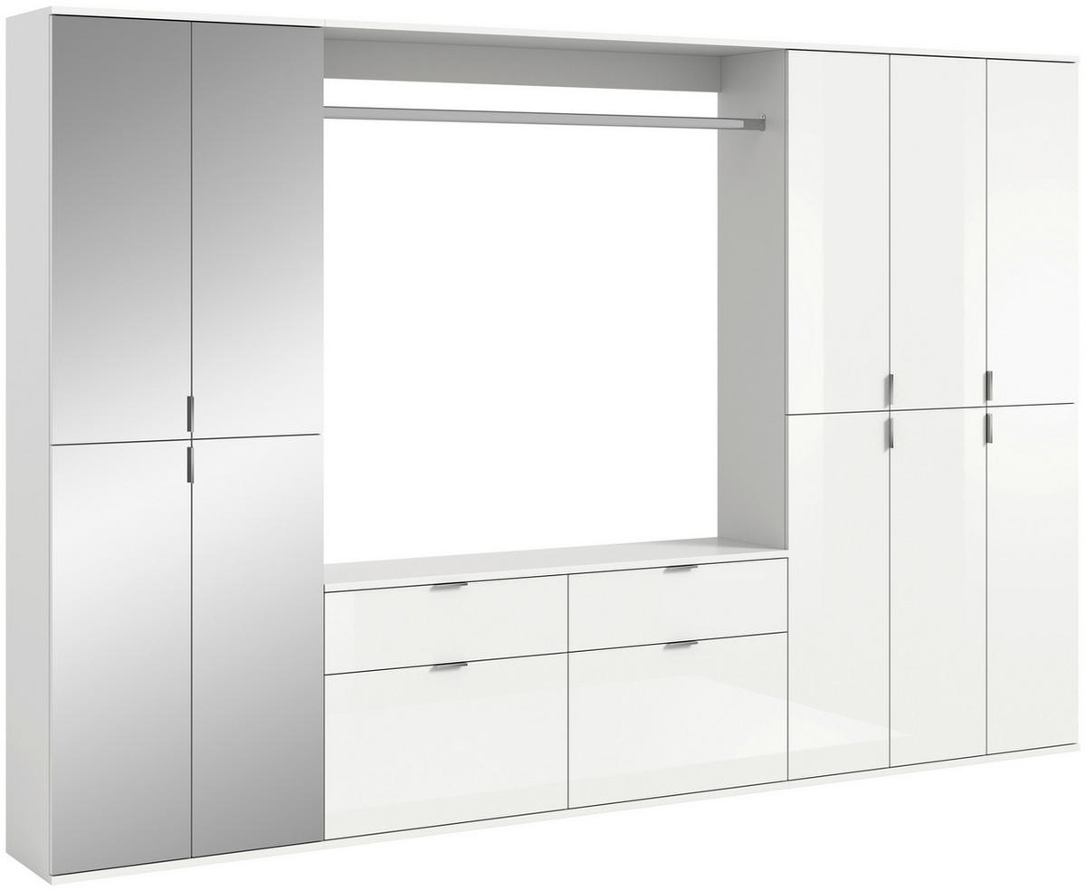 GARDEROBE 4-teilig  in 273/193/34 cm  - Weiß Hochglanz, MODERN, Glas/Holzwerkstoff (273/193/34cm) - MID.YOU
