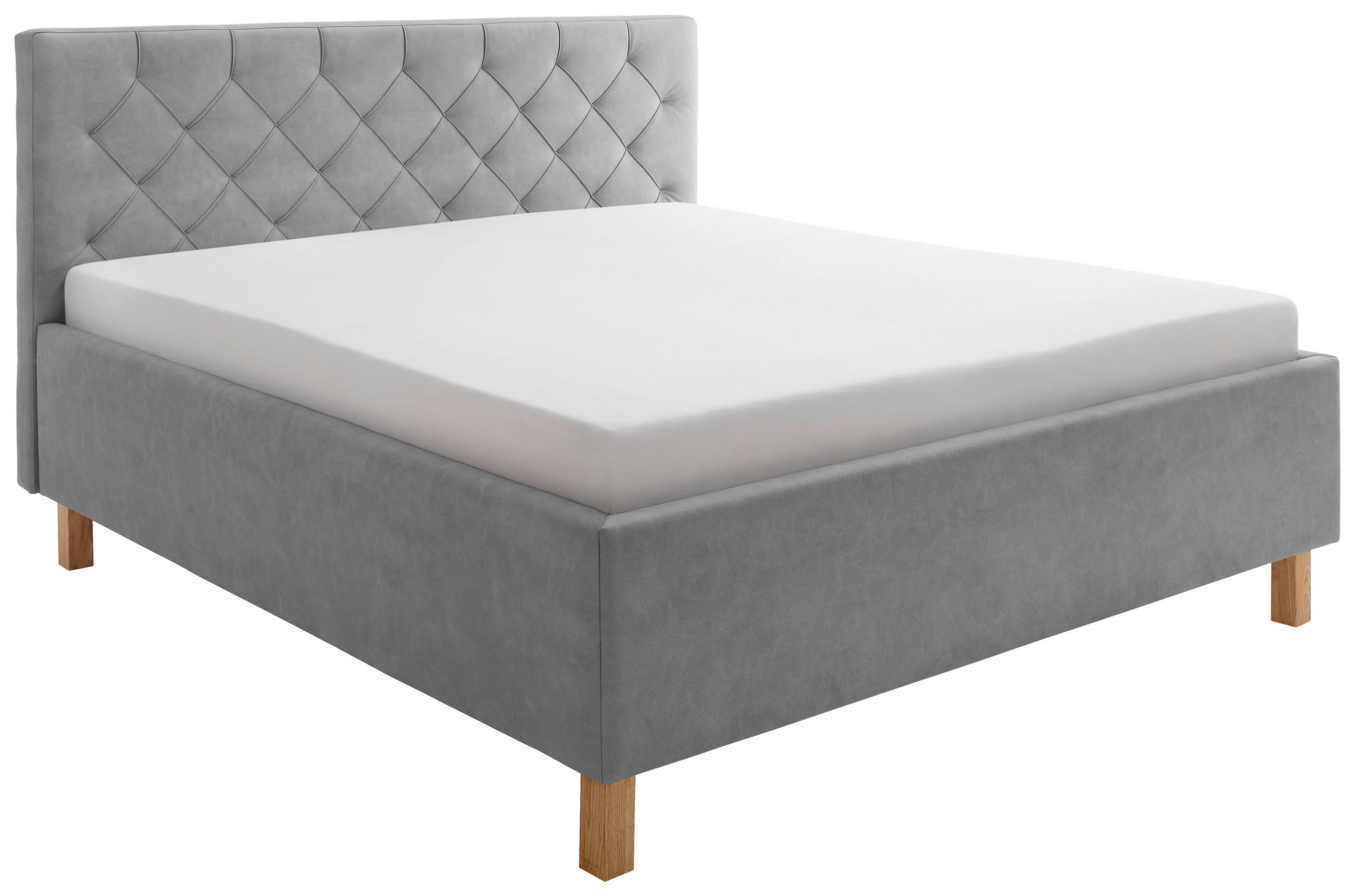 POLSTERBETT Matratze, gepolstertes Kopfteil, Lattenrost, Bettkasten Hellgrau 180/200 cm  - Hellgrau, MODERN, Holz/Holzwerkstoff (180/200cm) - Xora