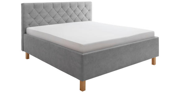 POLSTERBETT Matratze, gepolstertes Kopfteil, Lattenrost, Bettkasten Hellgrau 180/200 cm  - Hellgrau, MODERN, Holz/Holzwerkstoff (180/200cm) - Xora