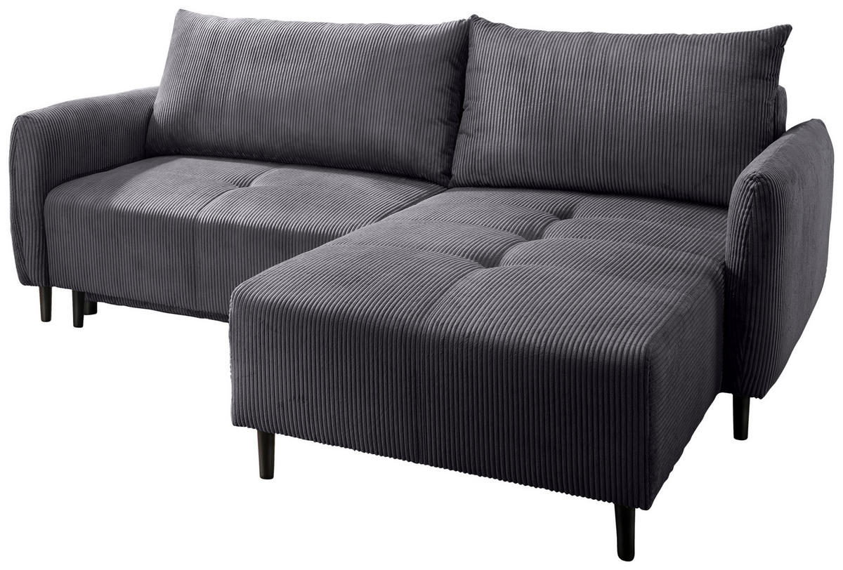 ECKSCHLAFSOFA Cord Grau  - Schwarz/Grau, Basics, Holz/Textil (238/174cm) - Livetastic