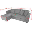 ECKSOFA inkl.Funktionen Grau Webstoff Zierkissen, Rückenkissen, Bettkasten, Schlaffunktion  - Schwarz/Grau, Design, Kunststoff/Textil (238/158cm) - Xora