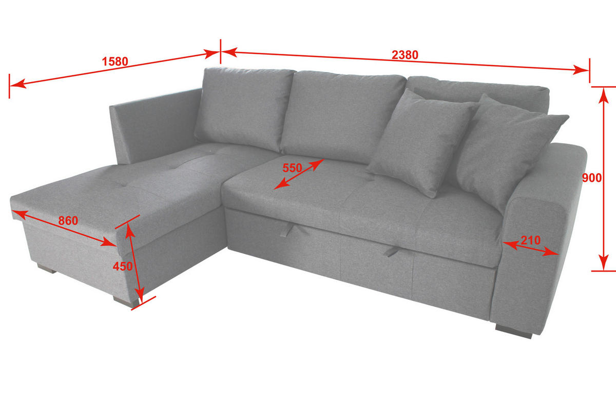 ECKSOFA inkl.Funktionen Blau Webstoff Zierkissen, Rückenkissen, Bettkasten, Schlaffunktion  - Blau/Schwarz, Design, Kunststoff/Textil (158/238cm) - Xora