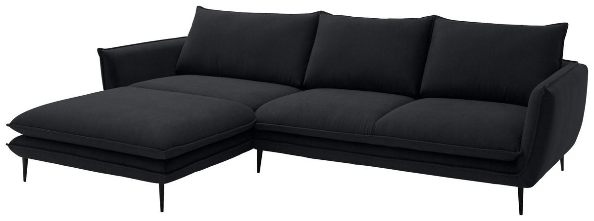 ECKSOFA Schwarz Webstoff  - Schwarz, KONVENTIONELL, Textil/Metall (196/304cm) - Hom`in