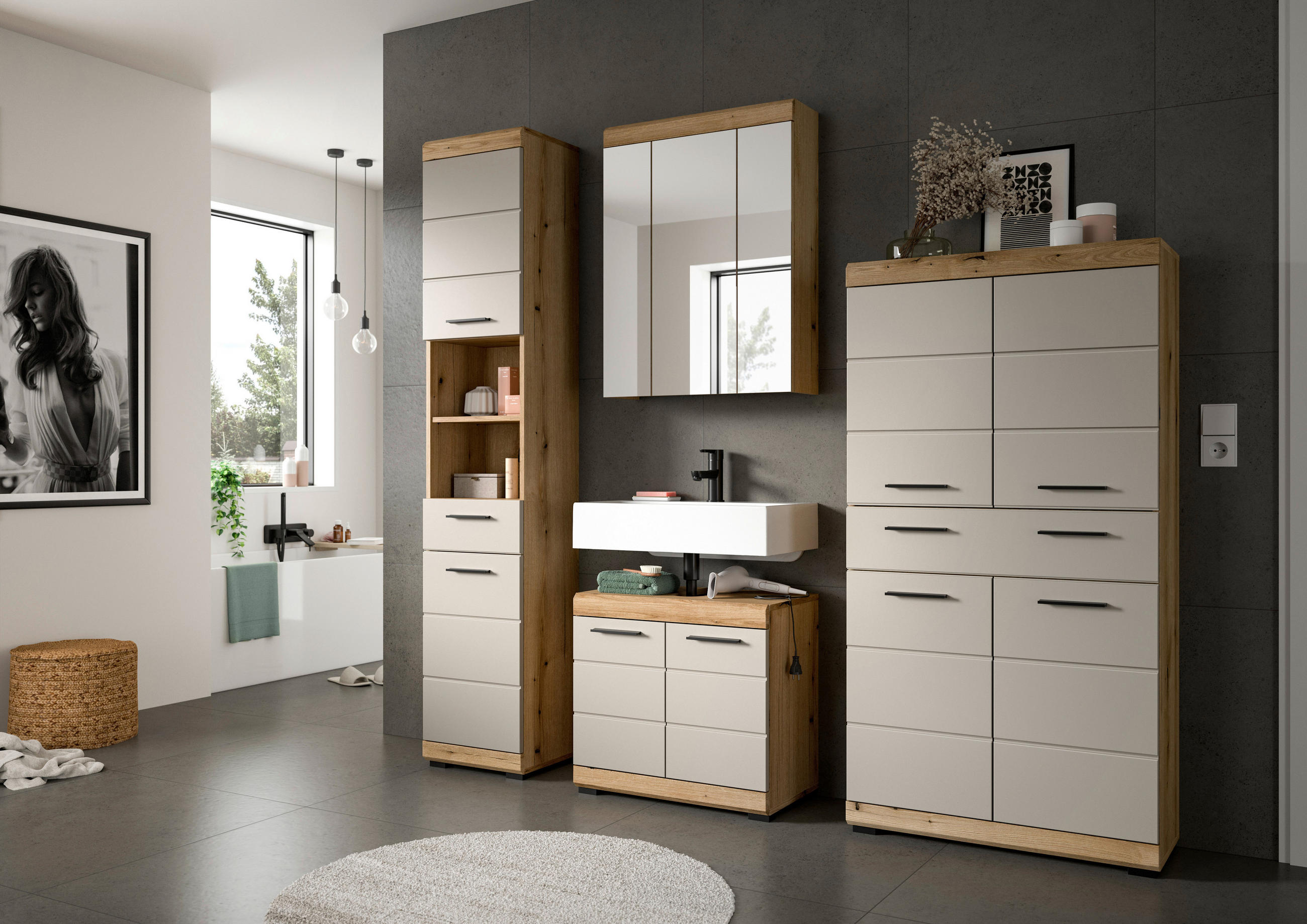 MIDISCHRANK 74/141/31 cm  - Kaschmir/Schwarz, MODERN, Holzwerkstoff/Kunststoff (74/141/31cm) - MID.YOU