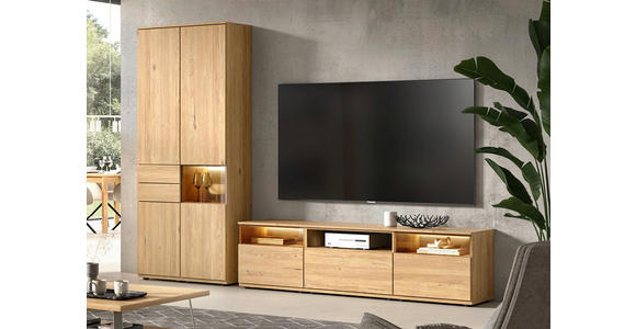 WOHNWAND  in Eichefarben  300/215/45 cm  - Eichefarben/Schwarz, KONVENTIONELL, Glas/Holzwerkstoff (300/215/45cm) - Venda