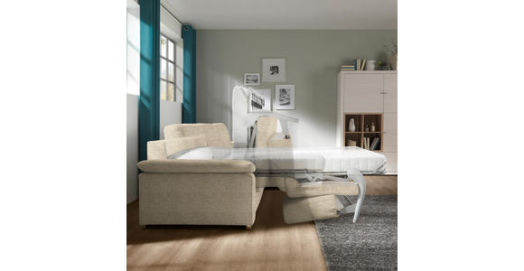 ECKSOFA in Flachgewebe Hellbraun - Chromfarben/Hellbraun, KONVENTIONELL, Textil/Metall (285/176cm) - Novel