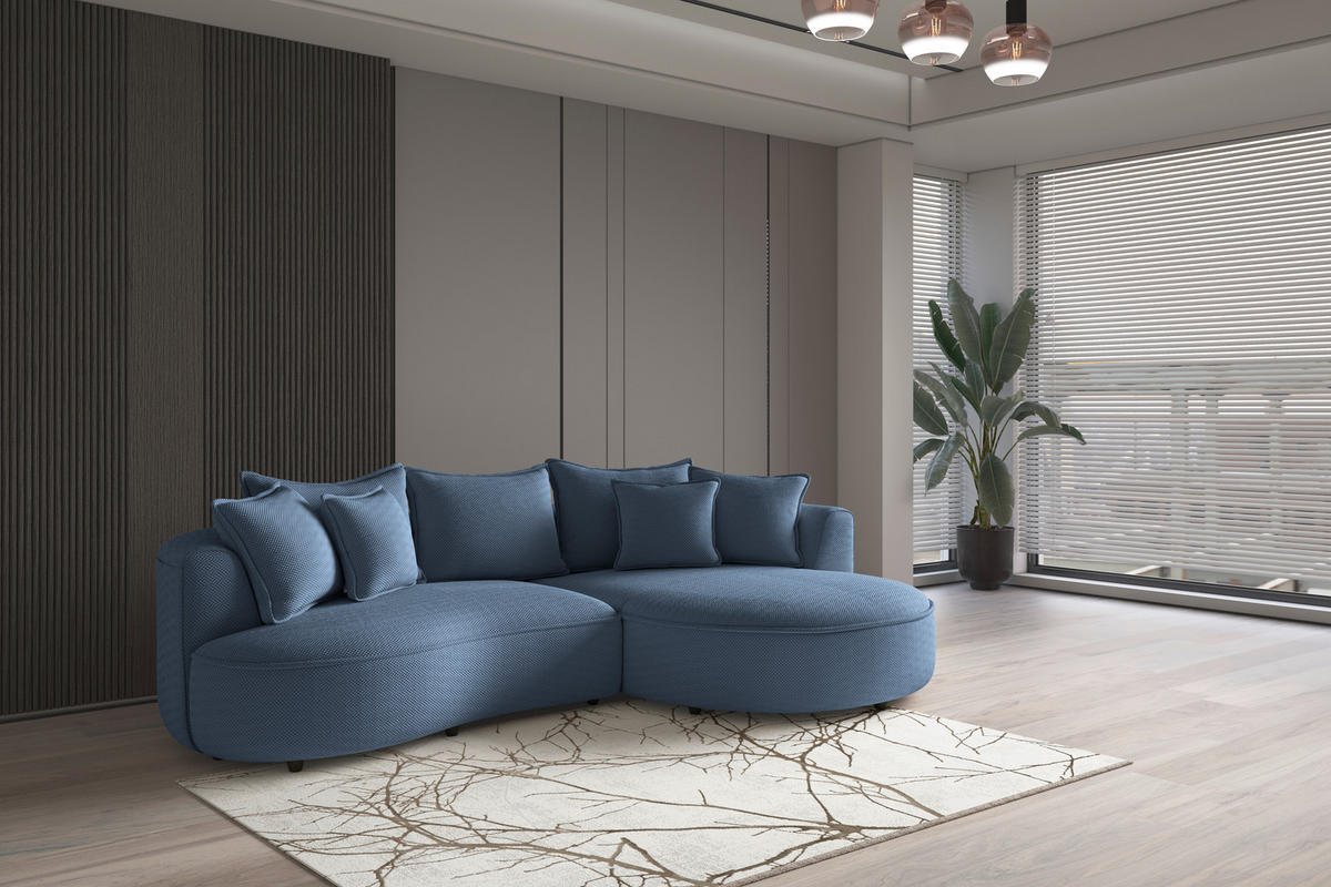 ECKSOFA in Velours, Struktur Dunkelblau  - Schwarz/Dunkelblau, Modern, Kunststoff/Textil (287/168cm) - Livetastic