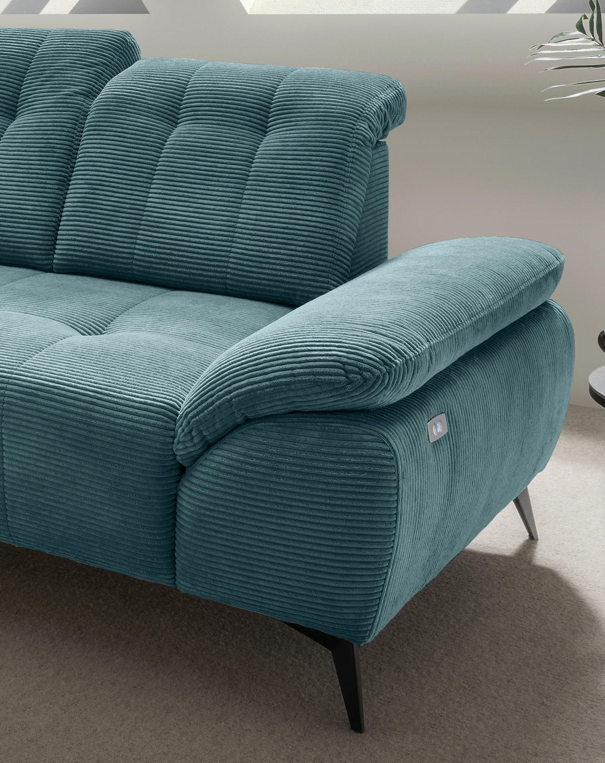 ECKSOFA in Cord Petrol  - Petrol/Schwarz, Modern, Textil/Metall (200/272cm) - Livetastic