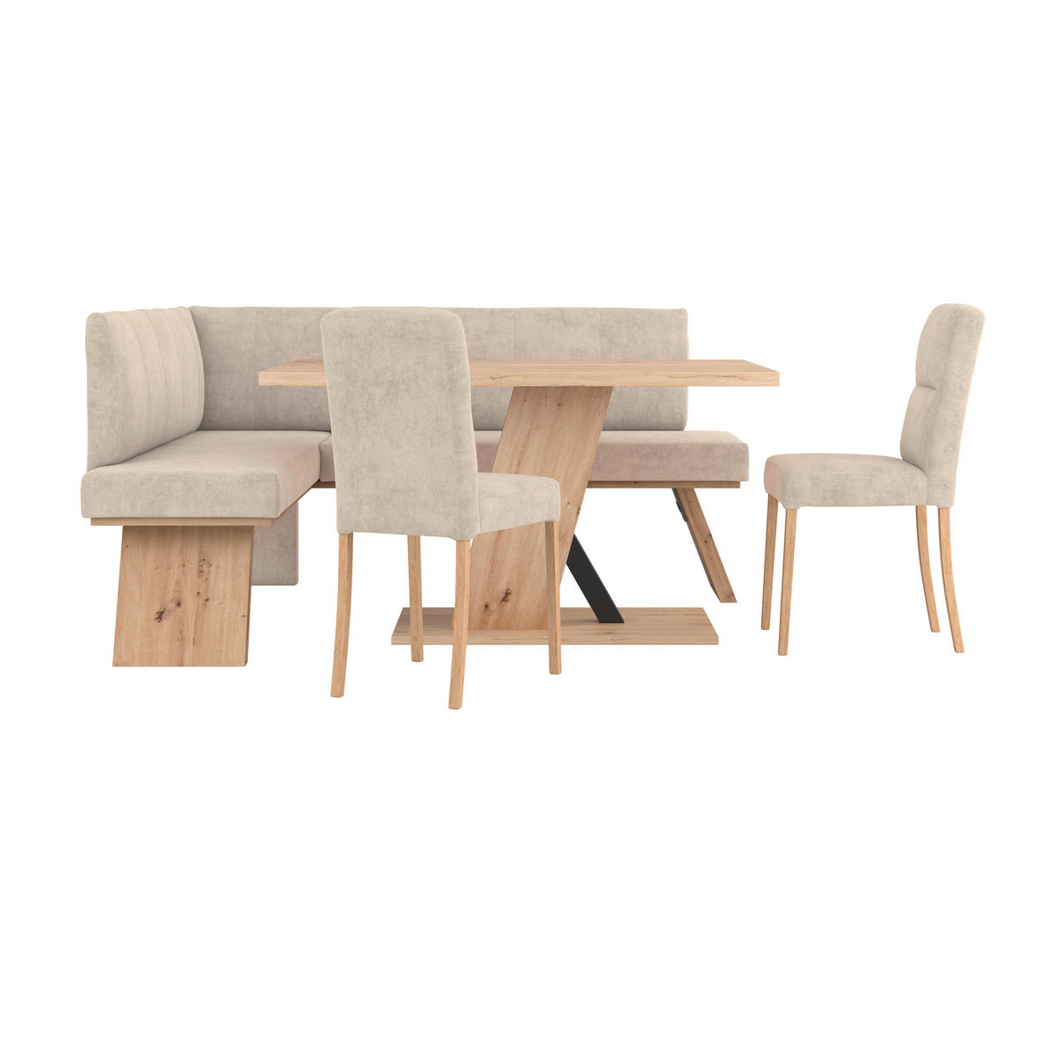 ECKBANK Webstoff Beige   - Eichefarben/Beige, KONVENTIONELL, Textil (140cm) - Livetastic