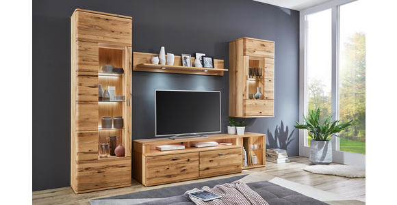 WOHNWAND Buche furniert, massiv Buchefarben - Edelstahlfarben/Buchefarben, KONVENTIONELL, Glas/Holz (301/208/52cm) - Cantus