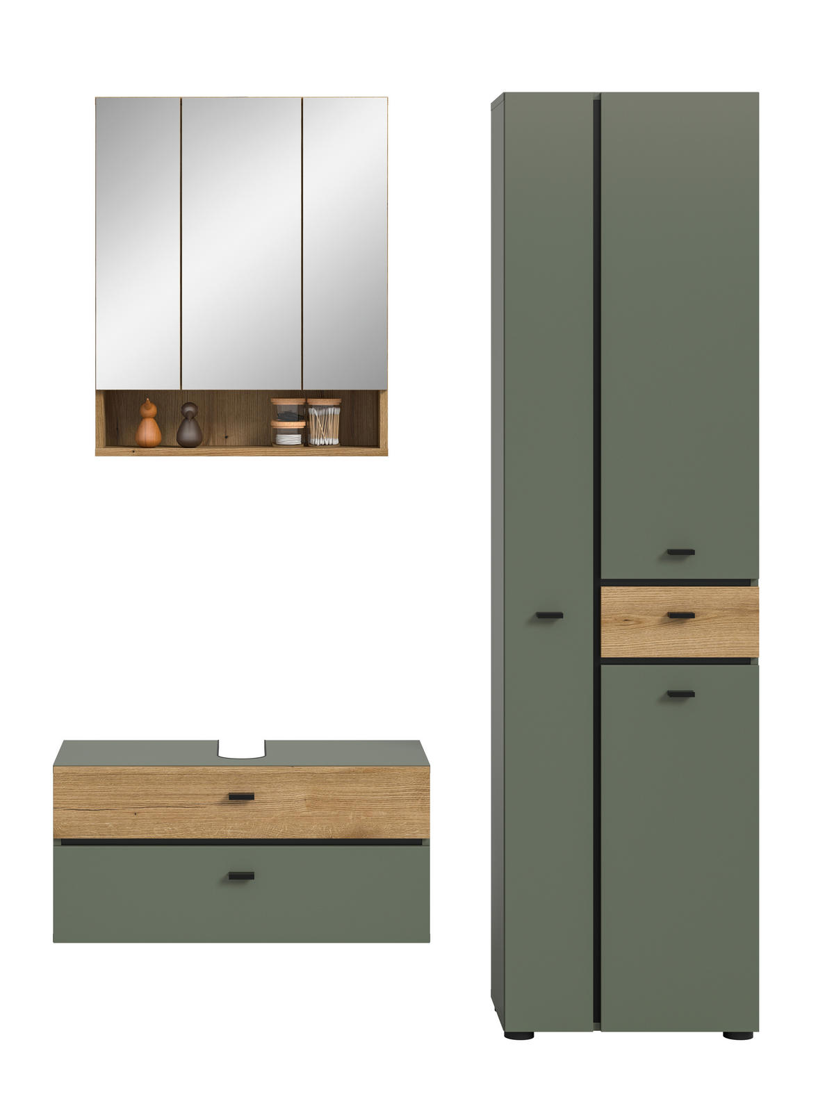 BADEZIMMER 3-teilig  in 126 cm  - Eichefarben/Schwarz, Trend, Glas/Holzwerkstoff (126cm) - MID.YOU