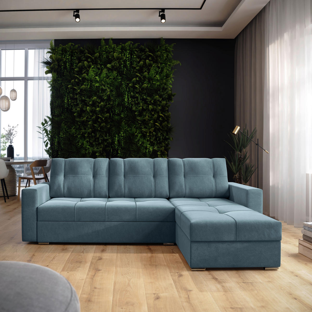 ECKSOFA Blau Samt  - Chromfarben/Blau, KONVENTIONELL, Kunststoff/Textil (233/140cm) - Carryhome