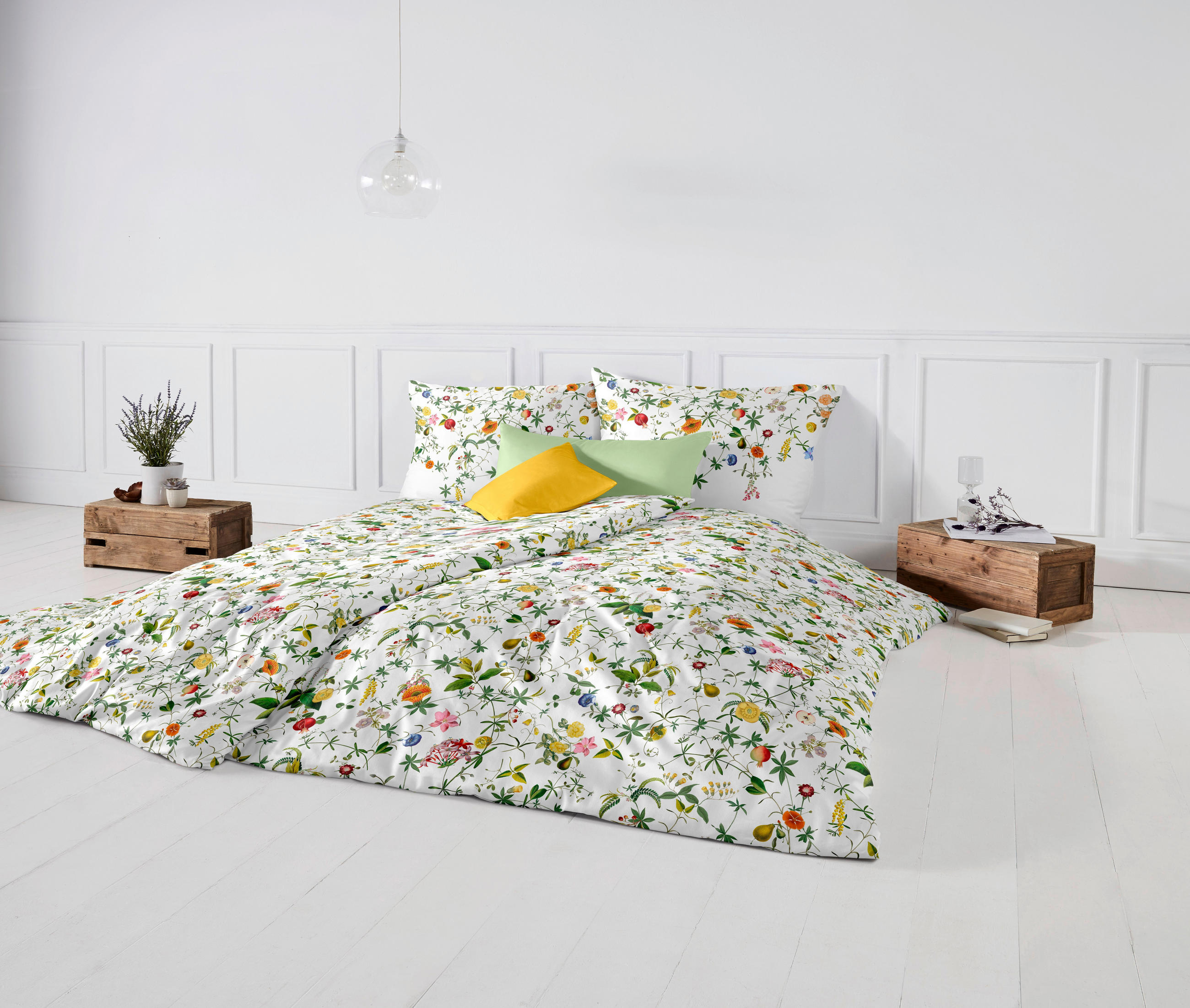 POSTELJNINA BED ART S 140/200 cm mako saten rumena, rdeča, bela, žadasto zelena  - rumena/rdeča, Konvencionalno, tekstil (140/200cm) - Fleuresse