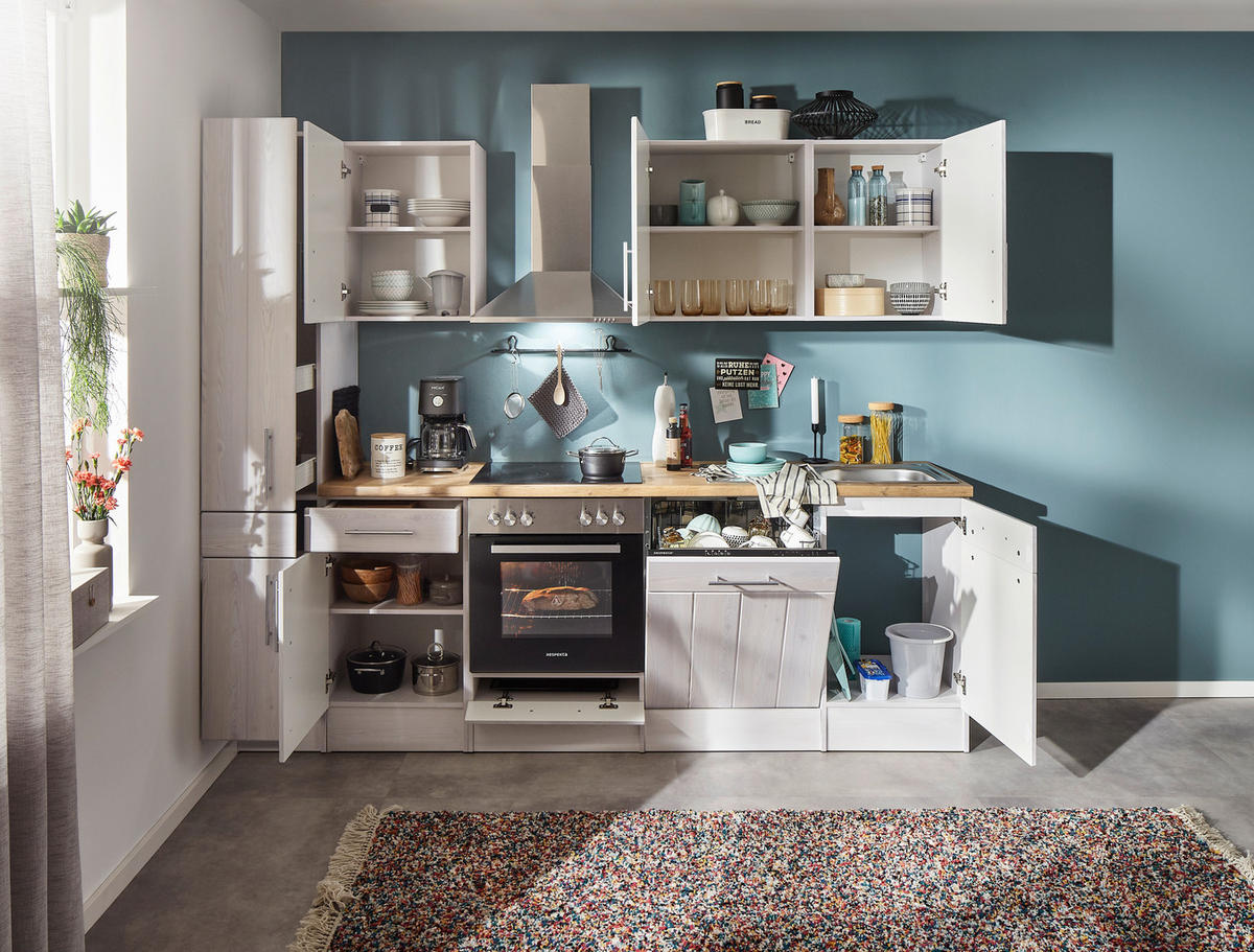 KÜCHENLEERBLOCK   in Weiß, Lärchefarben  - Edelstahlfarben/Lärchefarben, Basics, Holzwerkstoff/Metall - Respekta