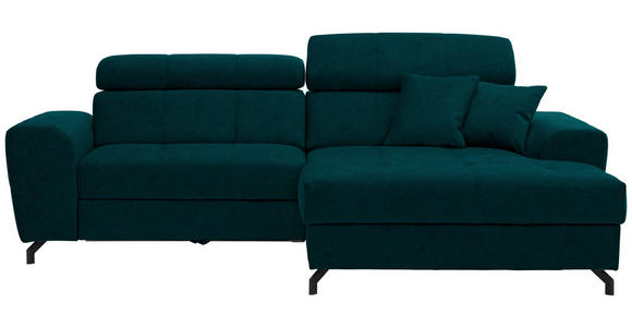 ECKSOFA Petrol Velours  - Petrol/Schwarz, Design, Textil/Metall (267/181cm) - Carryhome