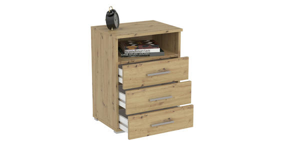 NACHTSCHRANK 45/62/35 cm - Eichefarben/Alufarben, KONVENTIONELL, Holzwerkstoff/Kunststoff (45/62/35cm) - Carryhome