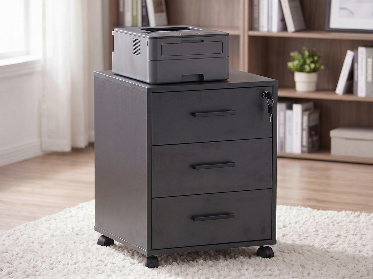 ROLLCONTAINER Schwarz  - Schwarz, MODERN, Holzwerkstoff/Kunststoff (43/56/42cm) - Livetastic