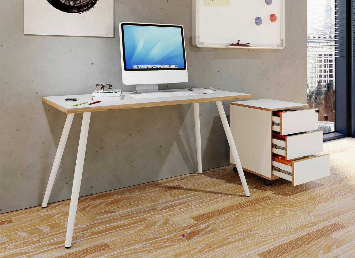SCHREIBTISCH 110/50/70 cm  in Weiss, Honigeiche  - Honigeiche/Weiss, Design, Holzwerkstoff/Metall (110/50/70cm) - MID.YOU