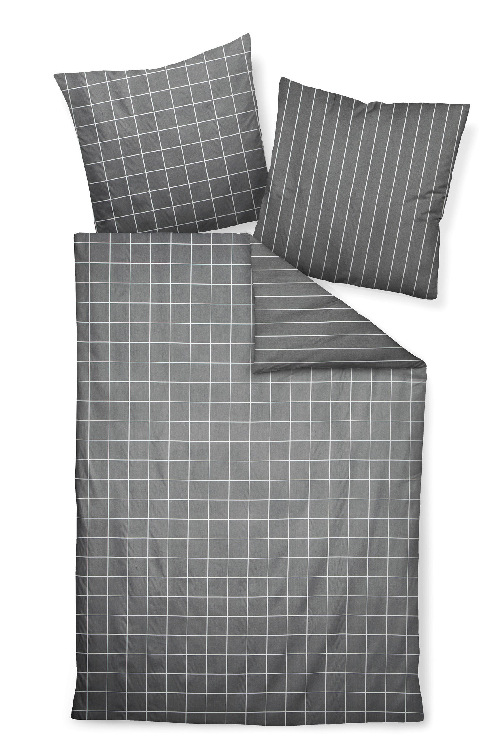 WENDEBETTWÄSCHE Giulietta Makosatin 135/200 cm - Anthrazit/Weiß, KONVENTIONELL, Textil (135/200cm) - Janine