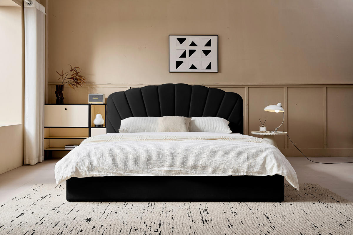 POLSTERBETT Lattenrost, Bettkasten 180/200 cm  in Schwarz  - Schwarz/Naturfarben, Trend, Holz/Kunststoff (180/200cm) - Ambia Home