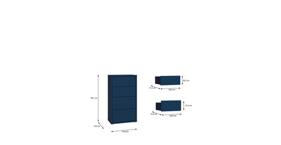 KOMMODE , 55/99/35 cm, 4 Schublade(n)  - Silberfarben/Dunkelblau, Trend, Holzwerkstoff/Kunststoff (55/99/35cm) - Carryhome