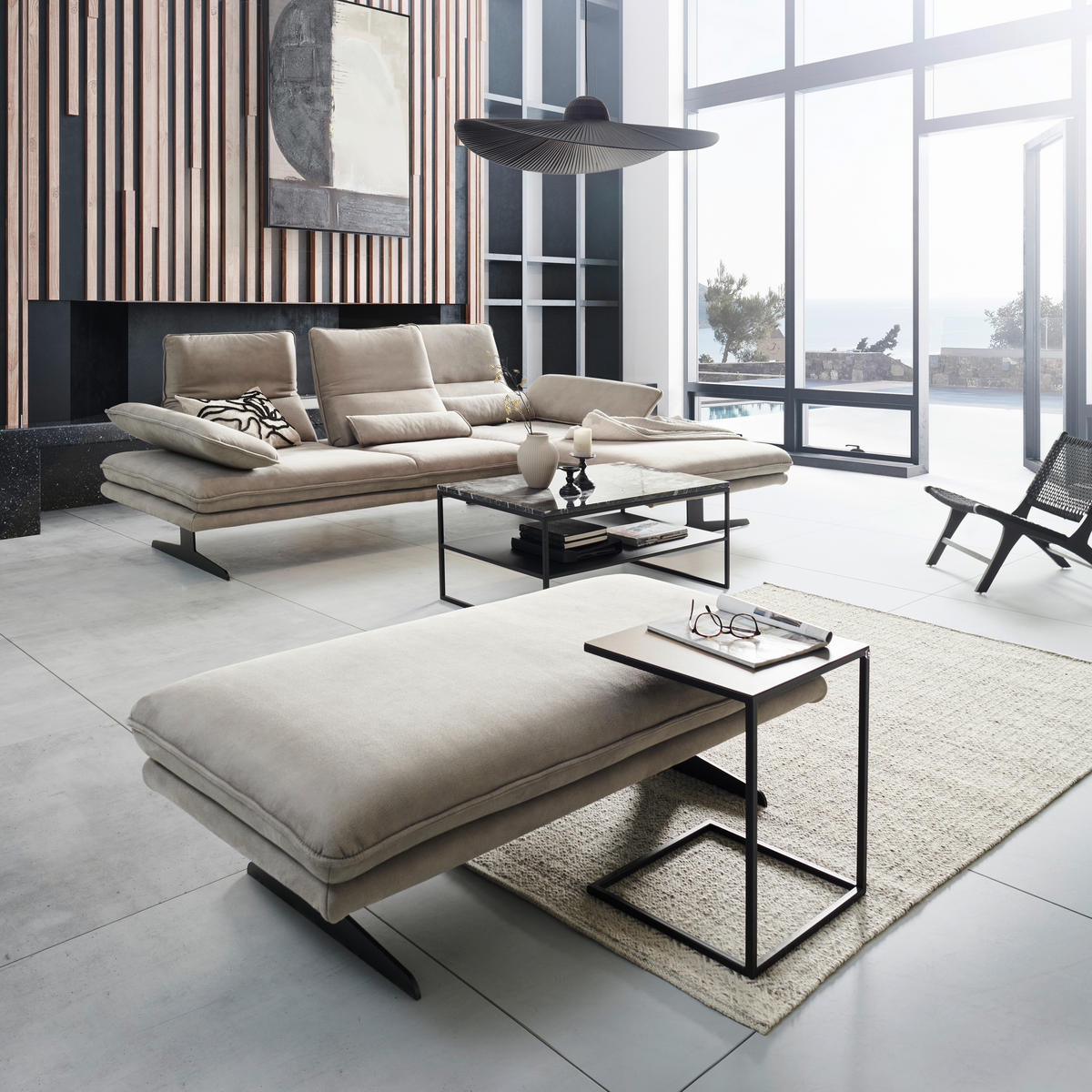 ECKSOFA Grau Mikrofaser  - Schwarz/Grau, Design, Textil/Metall (291/164cm) - Chilliano