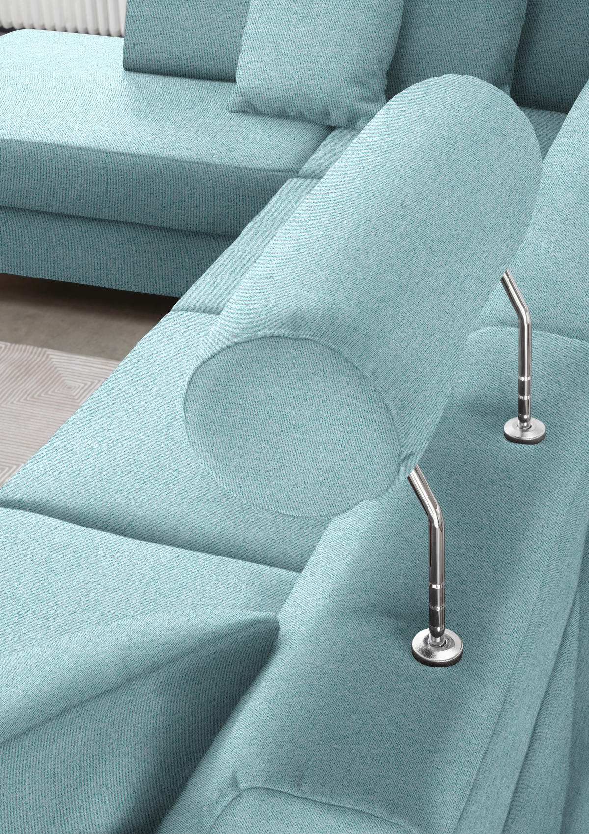 WOHNLANDSCHAFT  in Webstoff Türkis  - Türkis/Schwarz, Design, Holz/Textil (198/296/165cm) - Xora